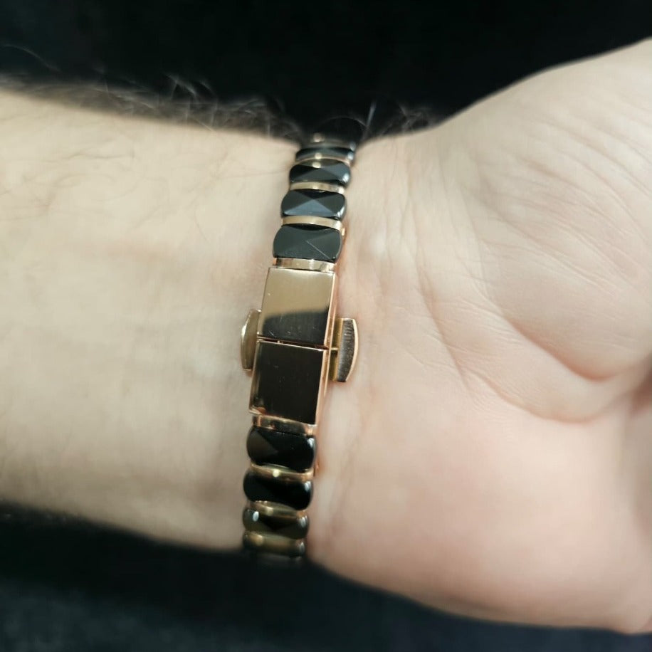 Siyah Fasetal Seramik & Gold Erkek Bileklik