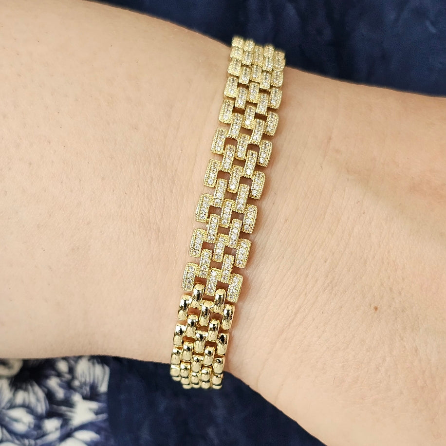 Gold panter zincir taşlı kadın bileklik