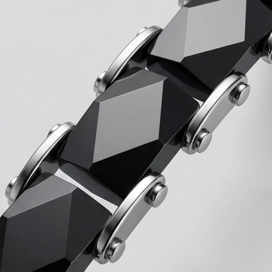 Men's Black Ceramic & Silver Chain Bracelet - E001