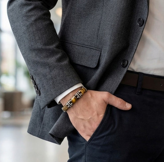 TIGER'S EYE STONE LEATHER MEN'S BRACELET