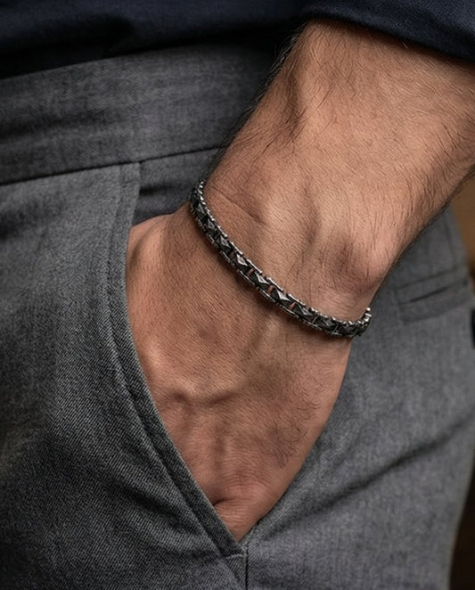 SILBER EDELSTAHL SCHWARZ KERAMIK HERRENARMBAND