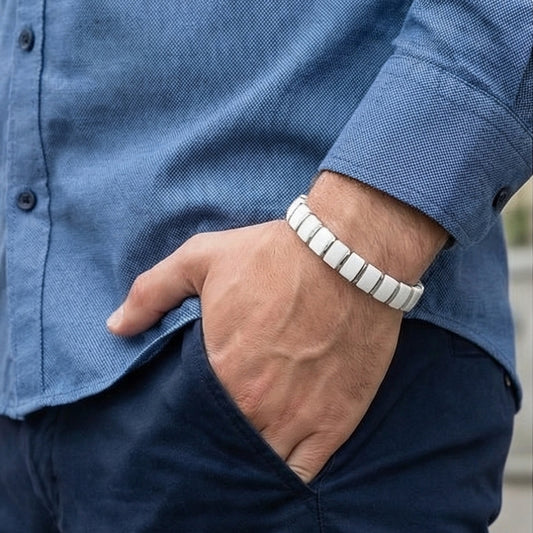 White Ceramic & Silver Men's Bracelet