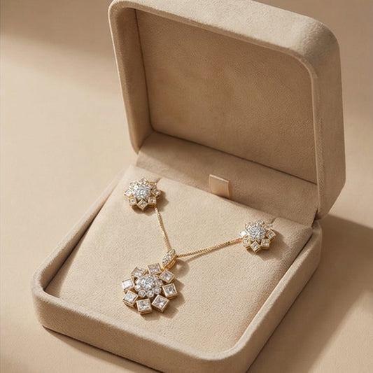 14K VERGOLDETES ZIRKONIA-HALSKETTEN- UND OHRRING-SET