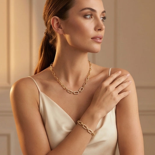 14 KARAT VERGOLDETES ZIRKONIA-HALSKETTEN-ARMBAND-SET