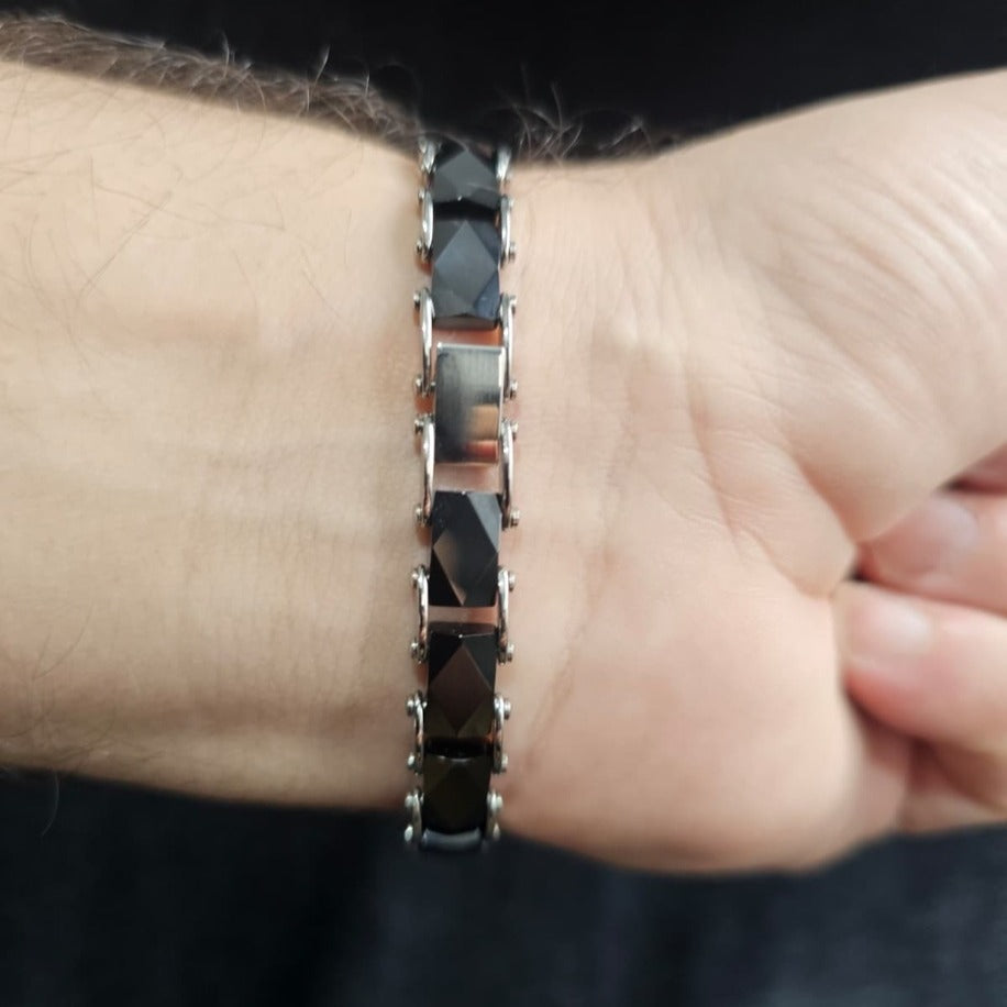 Siyah Seramik & Gümüş Zincir Erkek Bileklik