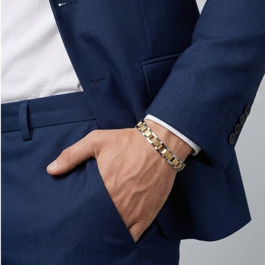 SILBER & GOLD EDELSTAHL HERRENARMBAND