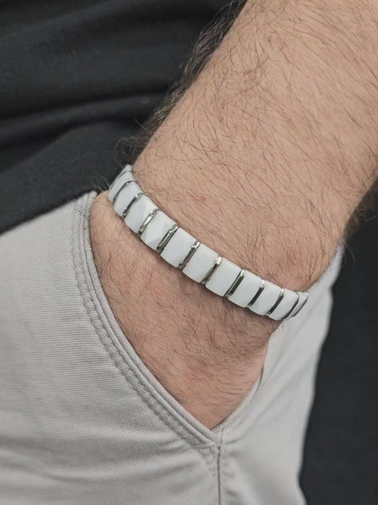 White Ceramic & Silver Men's Bracelet