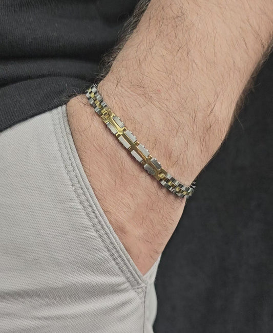 SILVER & GOLD ROLEX STEEL MEN'S BRACELET