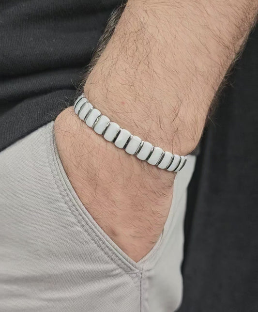 White Ceramic & Silver Men's Bracelet II