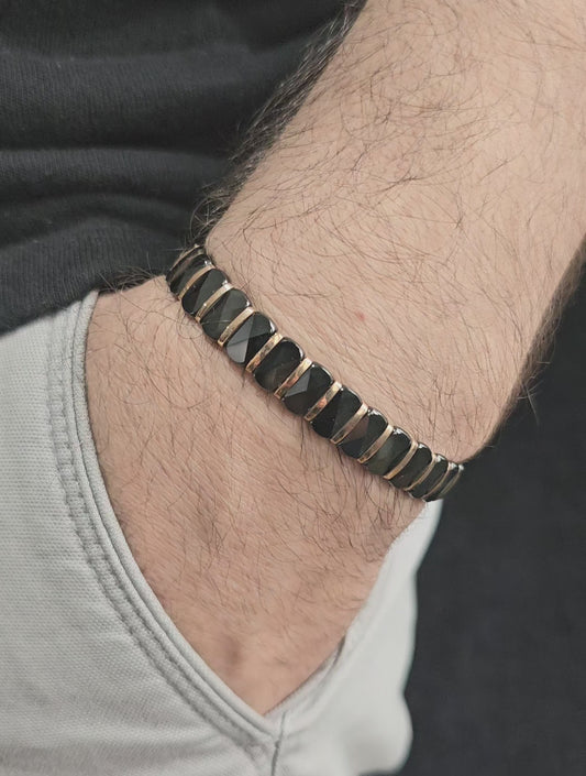 Black Faceted Ceramic & Gold Men's Bracelet