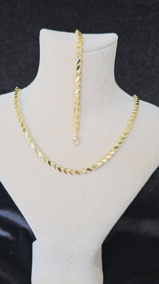 14K GOLD PLATED BARLEY CHAIN NECKLACE & BRACELET SET