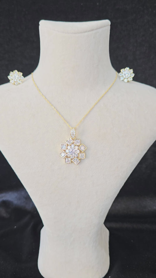 14K GOLD PLATED ZIRCON STONE NECKLACE EARRING SET
