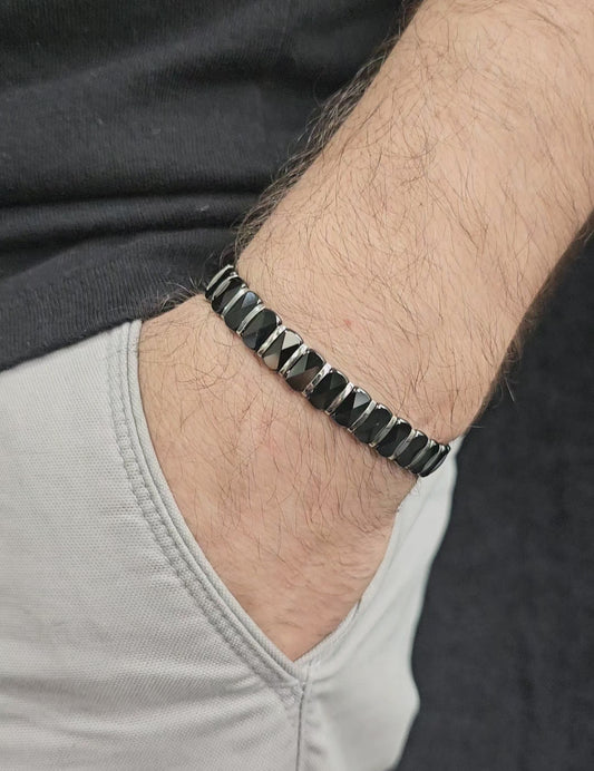 Black Ceramic & Silver Men's Bracelet