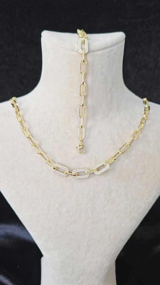 14K Gold Plated Zircon Stone Necklace Bracelet Set