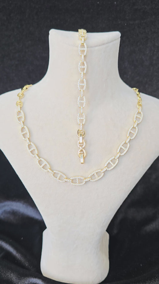 14K Gold Plated Zircon Stone Necklace Bracelet Set