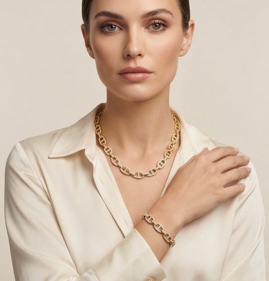 14K Gold Plated Zircon Stone Necklace Bracelet Set